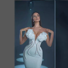 European And American Fashion New Style Temperament Socialite Flower Chain Strapless Long Type Evening Dress - kinko