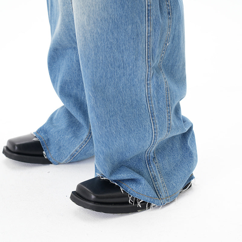 Cut Washed Vintage Washed Wide Leg Machete Jeans - kinko