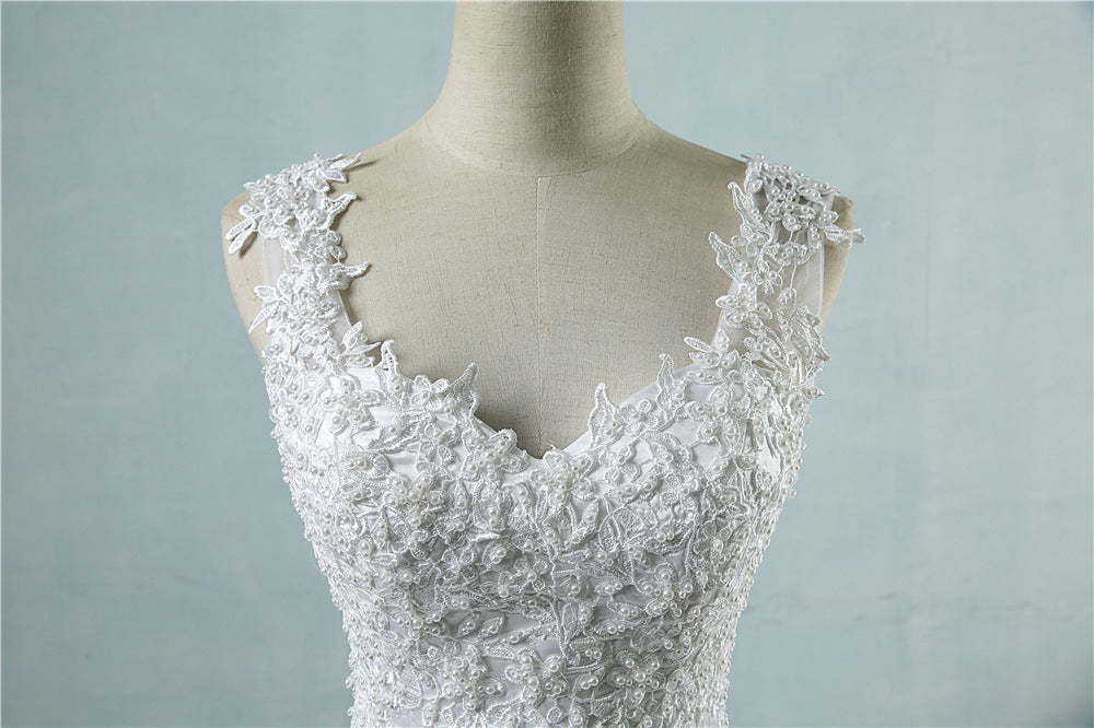 High Waist Wedding Dress With Deep V-neck - kinko
