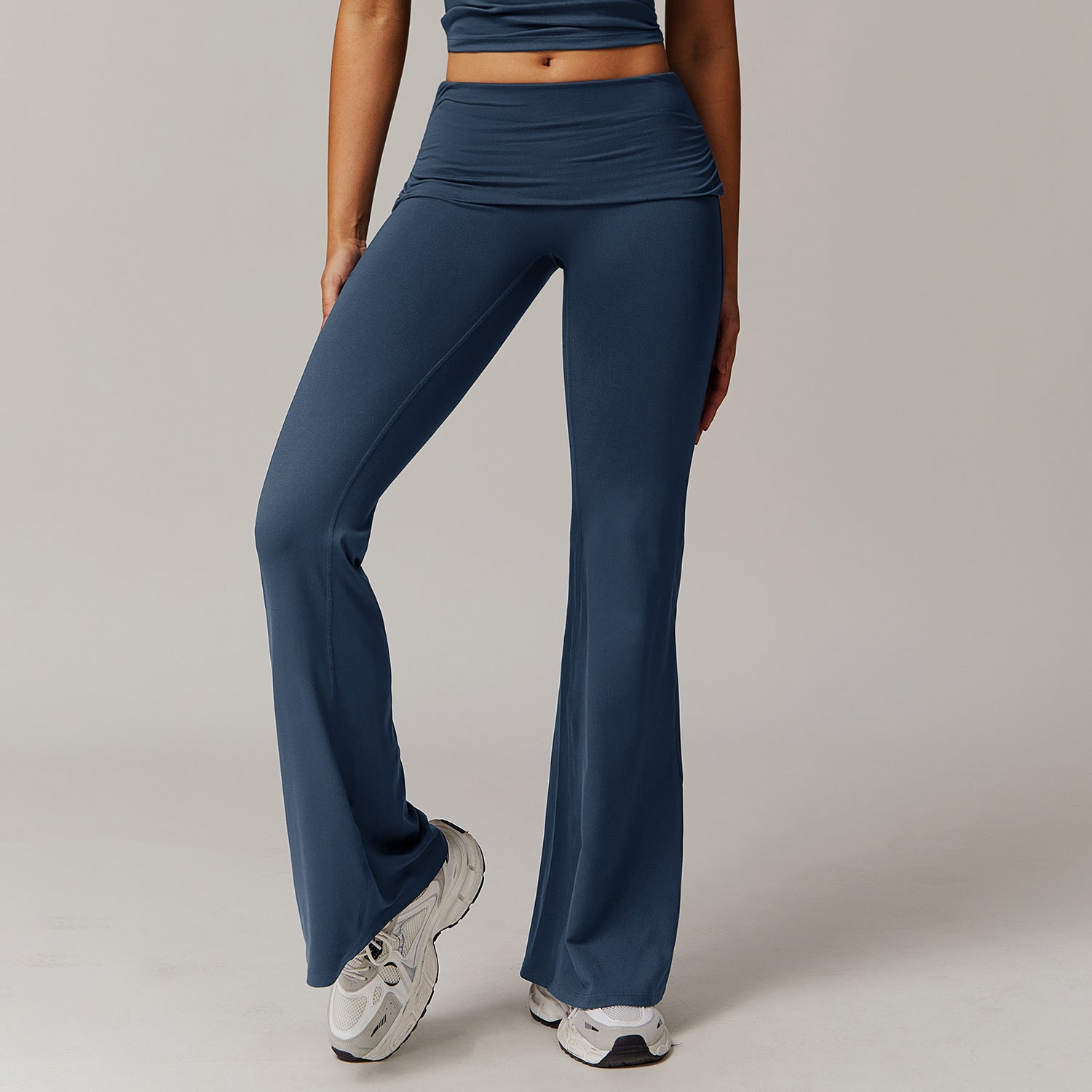 Wool Pleated Yoga Fold High Waist Running Sports Skinny Versatile Bell-bottom Pants Women - kinko