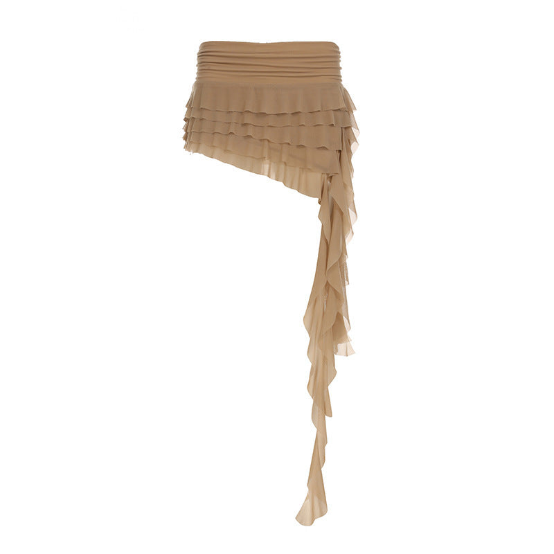 Low Waist All-match Ribbon Irregular Tulle Skirt - kinko