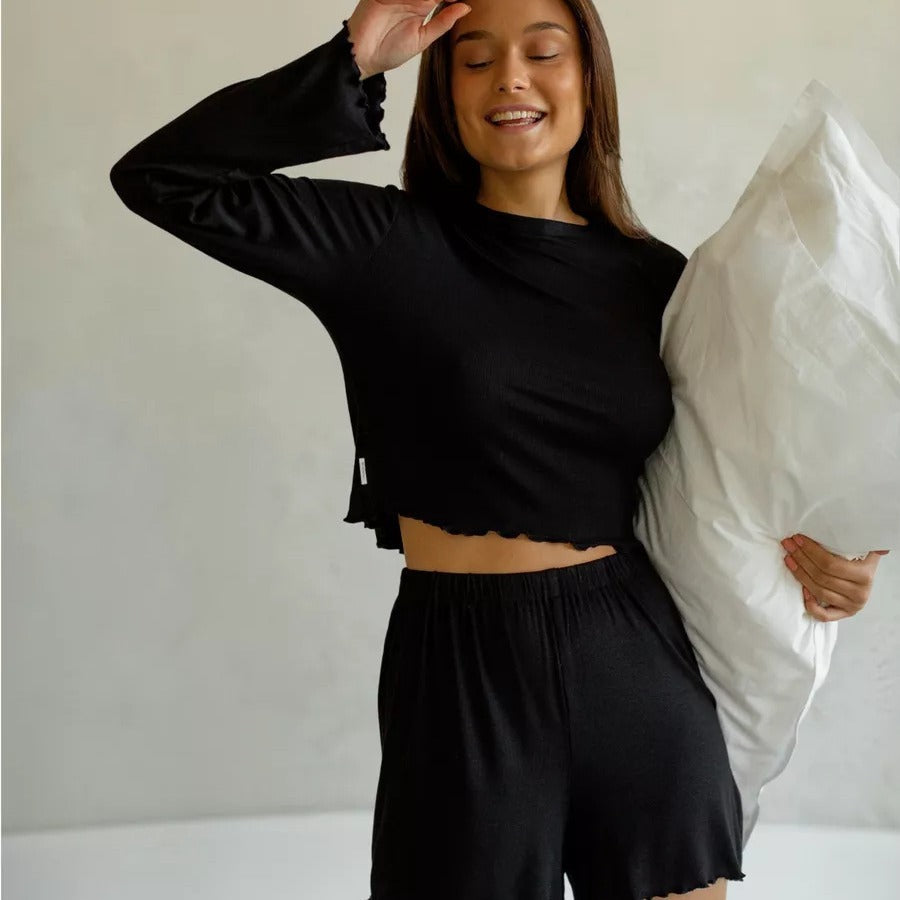 Long Sleeve Shorts Modal Autumn And Winter Round Neck Two-piece Homewear - kinko