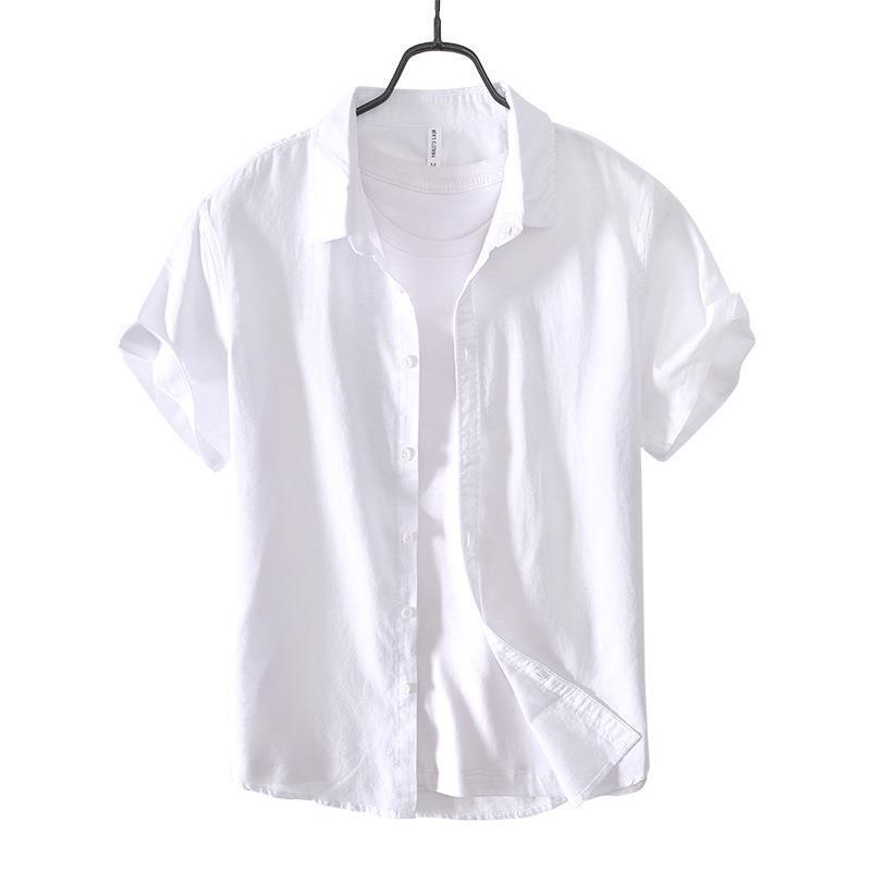 Casual Cotton And Linen Short Sleeve Shirt Men - kinko
