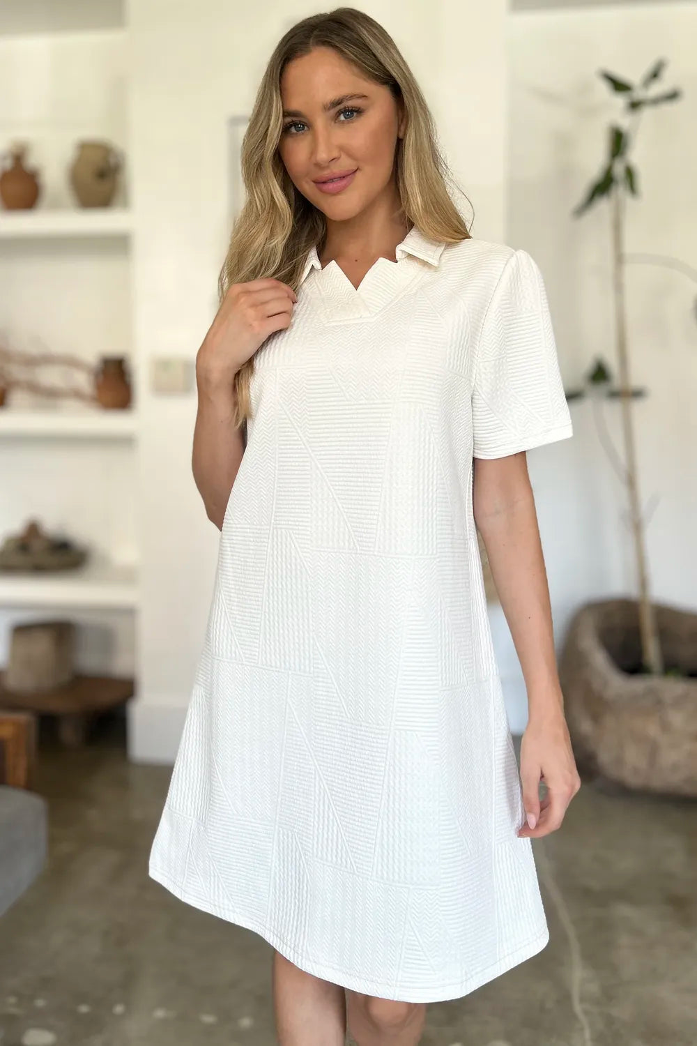 Double Take Full Size Texture Short Sleeve Dress - kinko