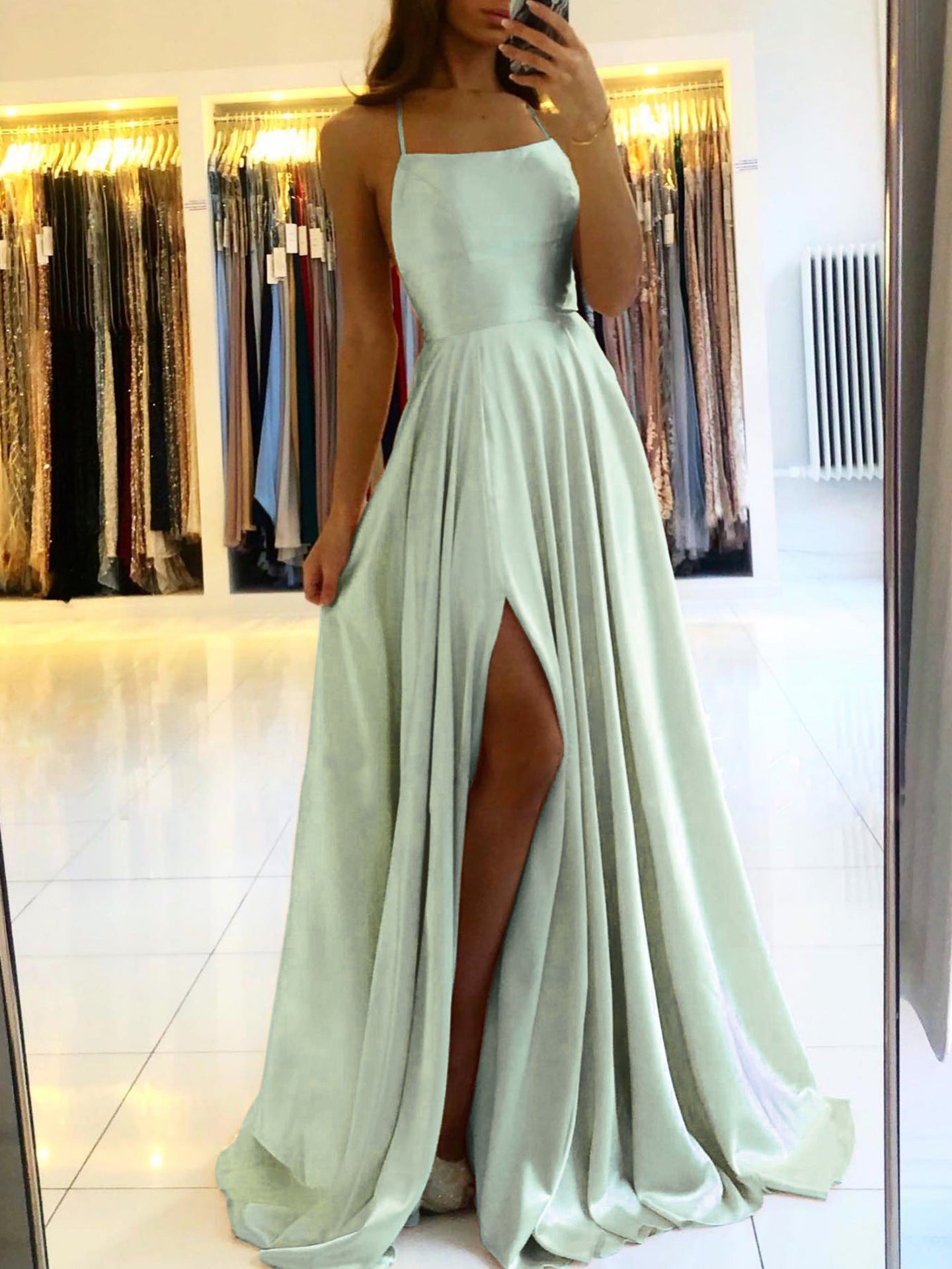 Amazon Long European And American Style Dress Slim Strap Back-to-back Dress High Slit Dance Host Dress - kinko