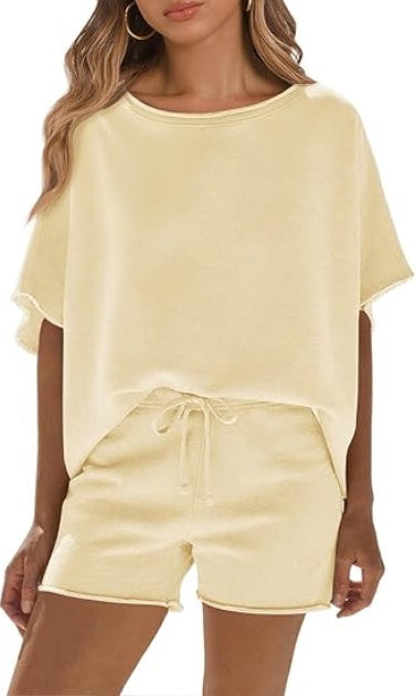 Fisoew Womens Summer 2 Piece Outfits Oversized Casual Short Sleeve Tops And High Waisted Shorts Workout Lounge Short Sets - kinko