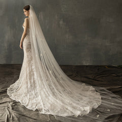 Bridal Church Wedding Pearl Long Tail Tulle - kinko
