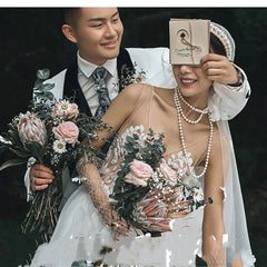 Lace V-neck Summer Couple Photo Shoot Travel Wedding Dress - kinko