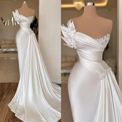 White Graceful Satin Simple Lightweight Wedding Dress Long Dress - kinko