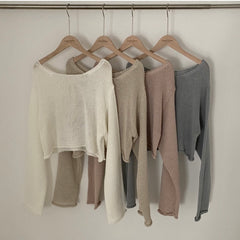 Off-neck Casual Sun-proof Blouse Thin Knitted Top - kinko