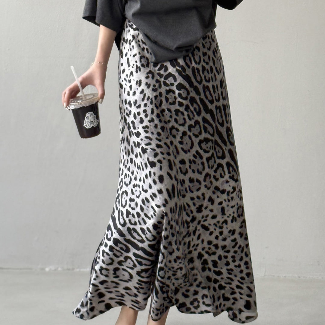 Light Luxury High-grade Leopard Print Split Skirt Women's High Waist Slimming - kinko