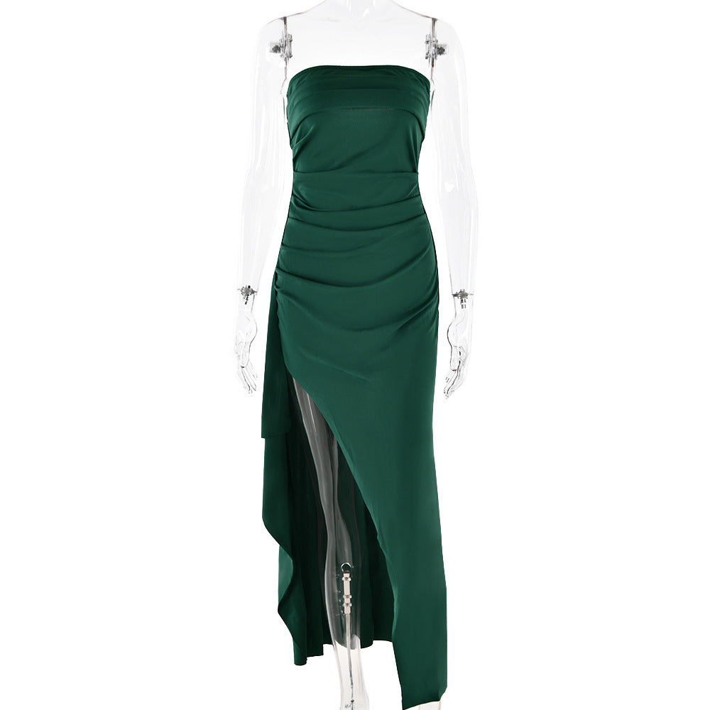 Evening Gown Women's One Neck Strapless Dress Fashionable And Sexy Backless High Slit Long Dress - kinko