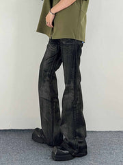 Washed Black Jeans Men's Straight Bootcut Trousers - kinko