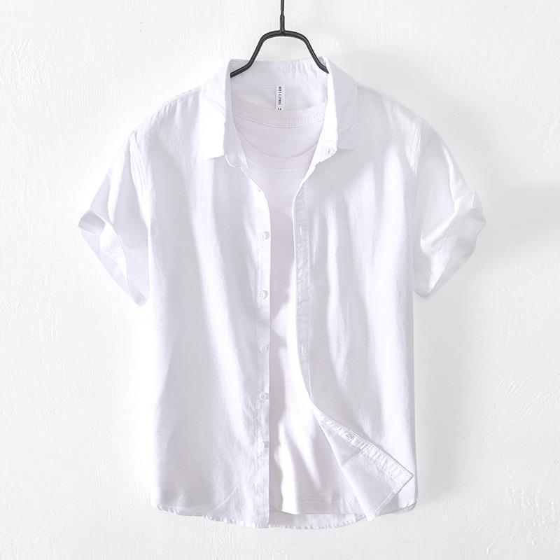 Casual Cotton And Linen Short Sleeve Shirt Men - kinko