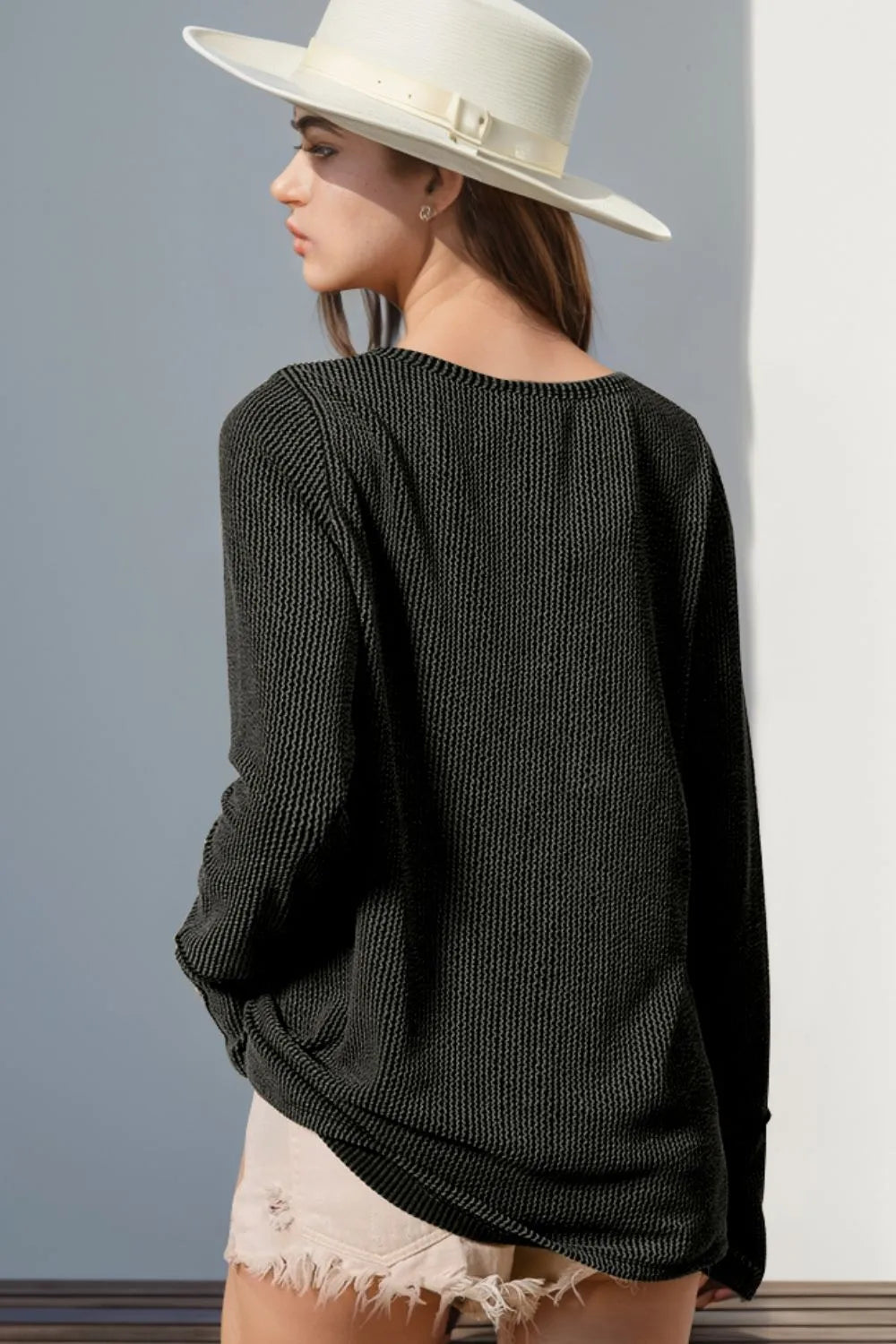Double Take Full Size Notched Thumbhole Long Sleeve T-Shirt - kinko