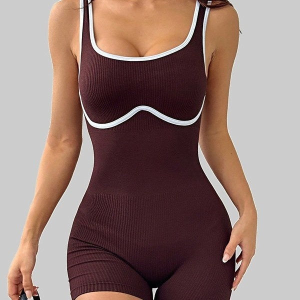 Elastic Contrast Color Yoga Jumpsuit Tight - kinko