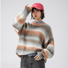 Japanese Gradient Satin Dyed Round Neck Sweater For Men And Women Fall Winter Coat