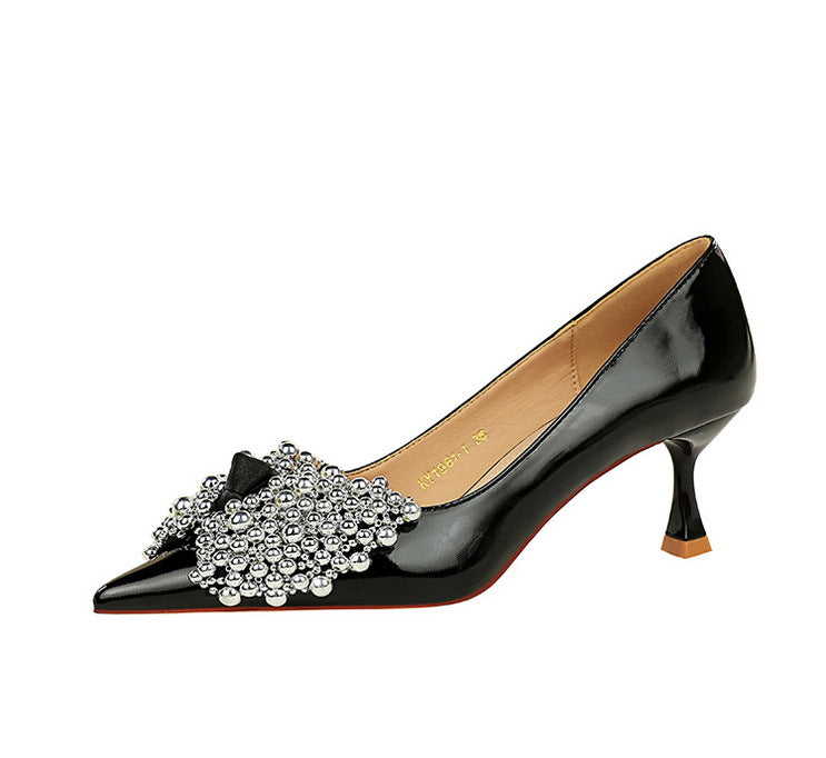 Diamond Bow Classy High Heels Pointed Stiletto Heel Shallow Mouth Thin Shoes Women - kinko Global Holdings inc