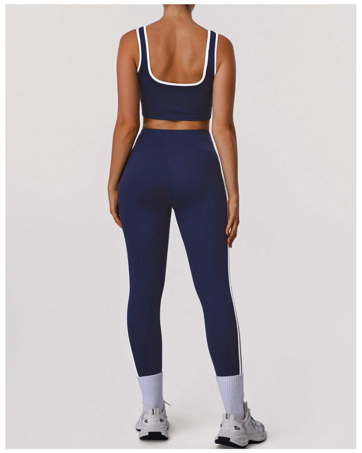 Contrast Color Striped Fitness Yoga Two Piece Sets High Elastic Shockproof Bra Hip Lift Belly Shaping Tights Sportswear - kinko Global Holdings inc