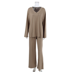 Autumn White Knitted Pajamas Loose Comfortable Long Sleeve Trousers Women Homewear