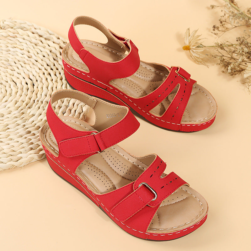 Southeast Asia plus Size Velcro Platform Sandals Women Hollow Out Cutout-out Wedge Stitching Beach Slippers - kinko Global Holdings inc