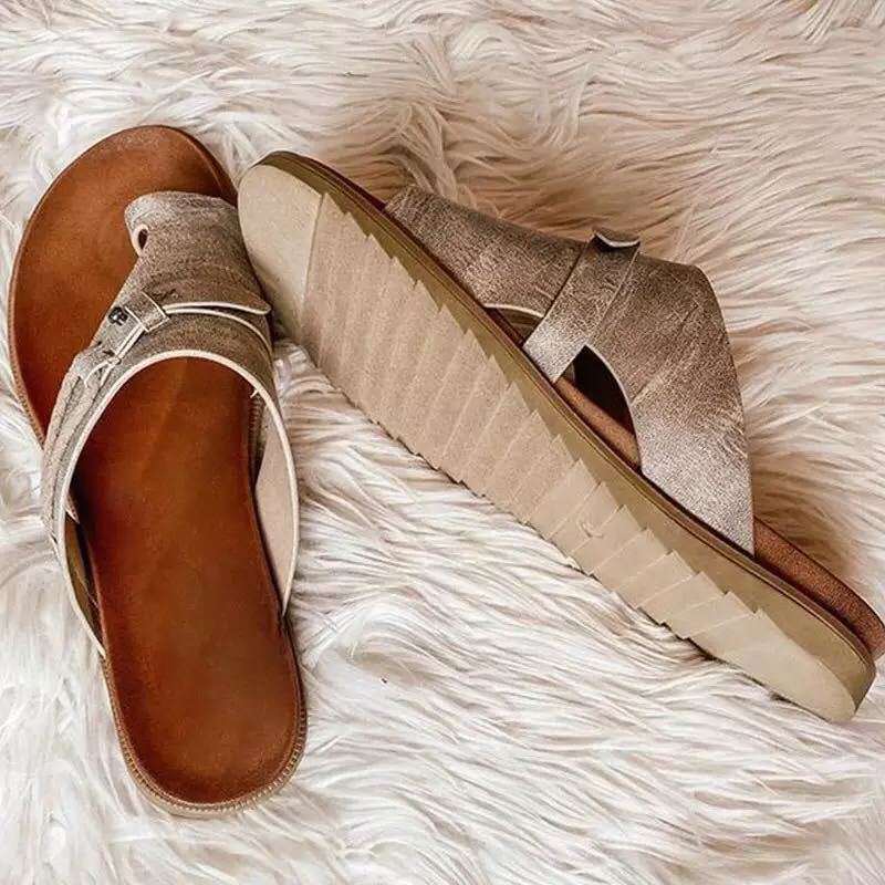 Plus Size Toe Ring Slippers Summer European Size Flat Retro Sandals - kinko Global Holdings inc