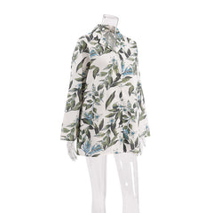 Spring Satin Printed Pajamas Two Piece Cardigan Long Sleeve Shorts Ladies Homewear