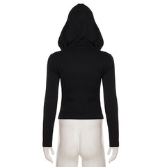 Sexy Little Devil Zipper Hooded Sweater Women Street Solid Color Slim Fit All Match Jacket