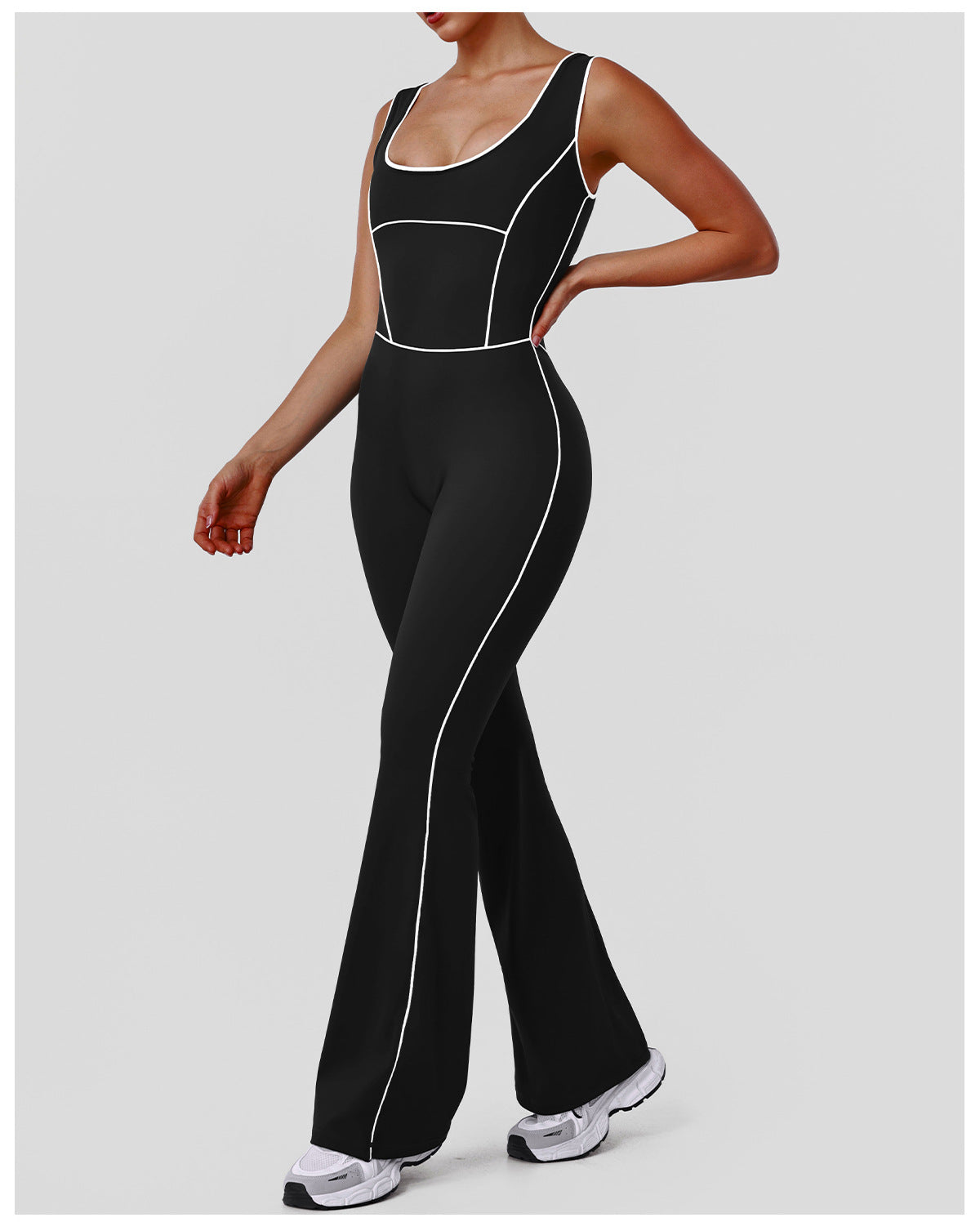 Hollow Out Cutout Contrast Color Shaping Yoga Bodysuit Peach Hip Micro Pull Jumpsuit Fitness Sportswear with Pad - kinko Global Holdings inc