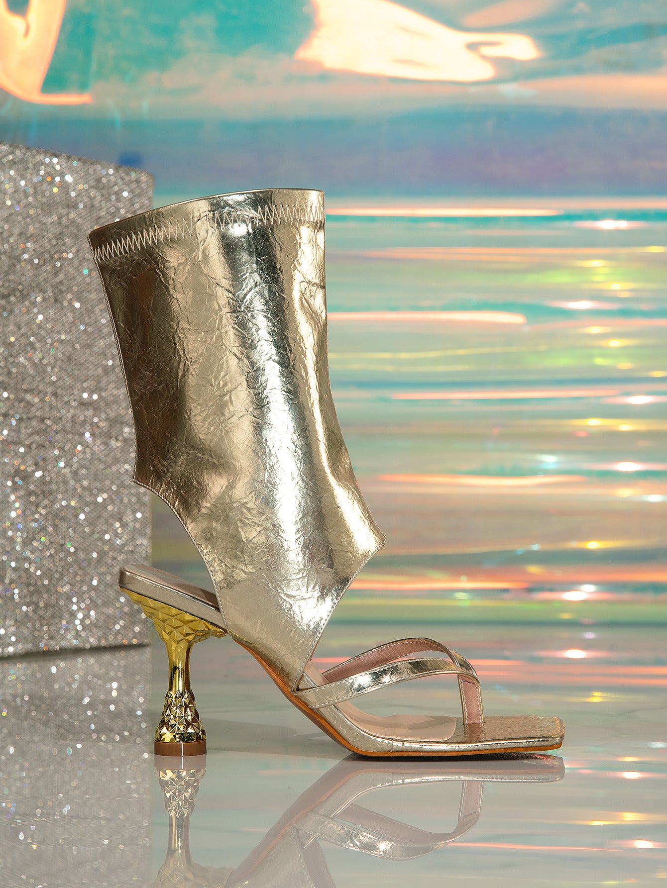 Golden Super High Heel Sandal Boots Women Flip Flops - kinko Global Holdings inc