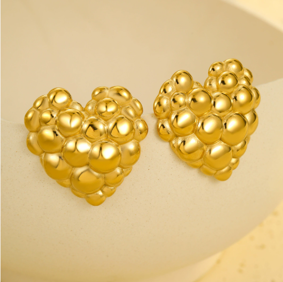 Valentine Day Bubble Love Stainless Steel Earrings High Grade Peach Heart Titanium Steel Necklace Women