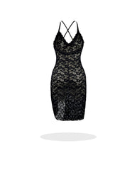 Sexy Lace Cross Backless Suspender Dress Deep V Plunge Split Pearl Decoration Slim Home Pajamas