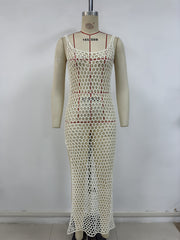 Summer Seaside Vacation Beach Casual Solid Color Knitted Spaghetti Straps Knitted Blouse Dress