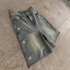 Hot Drilling Washed Denim Shorts - kinko