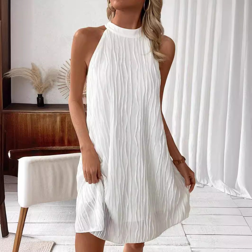 Fashion Dresses For Women Pure Color Halter Backless Dress - kinko