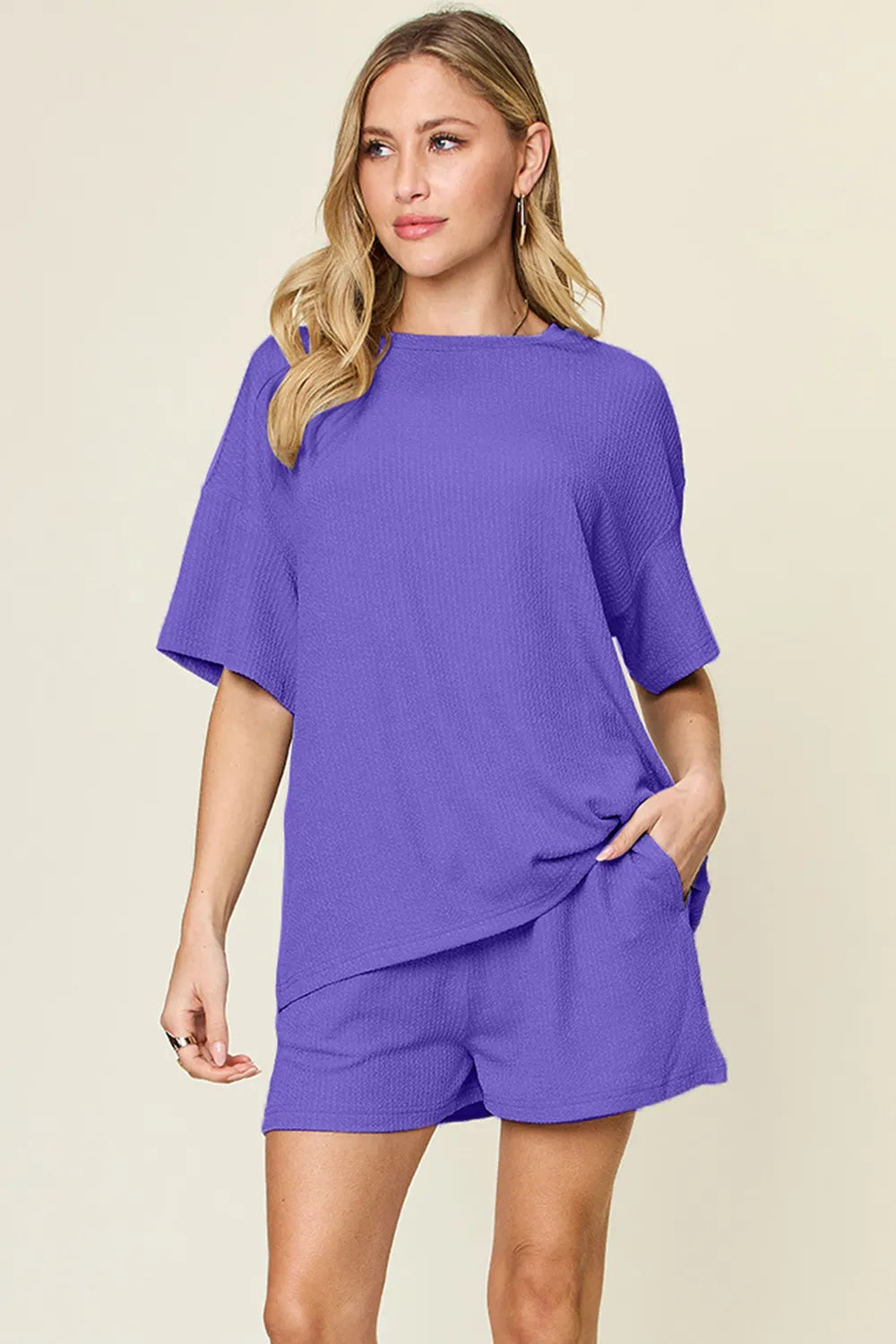 Double Take Basic style Round Neck Solid Set - kinko