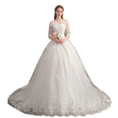 Wedding Dress Trailing Deep V Neck Lace High Waist Wedding Dress Long Sleeves - kinko