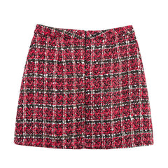 Women's Versatile Pearl Button Coarse Floral Plaid Half Skirt - kinko