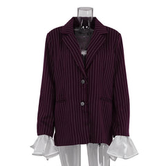 Lace Bell Sleeve Loose Casual Striped Blazer - kinko
