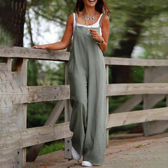 Plus Size Women's Solid Color Casual Jumpsuit - Sleeveless Romper With Pockets For Spring&Summer - kinko
