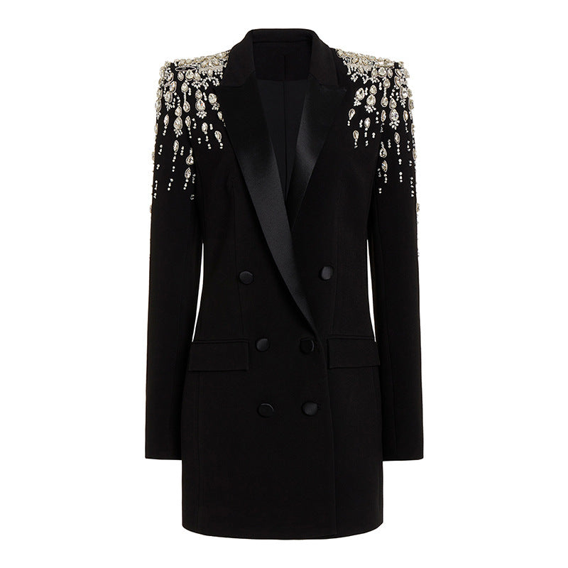 Handmade Gorgeous Heavy Industry Beads Diamond Slim-fit Long Blazer - kinko