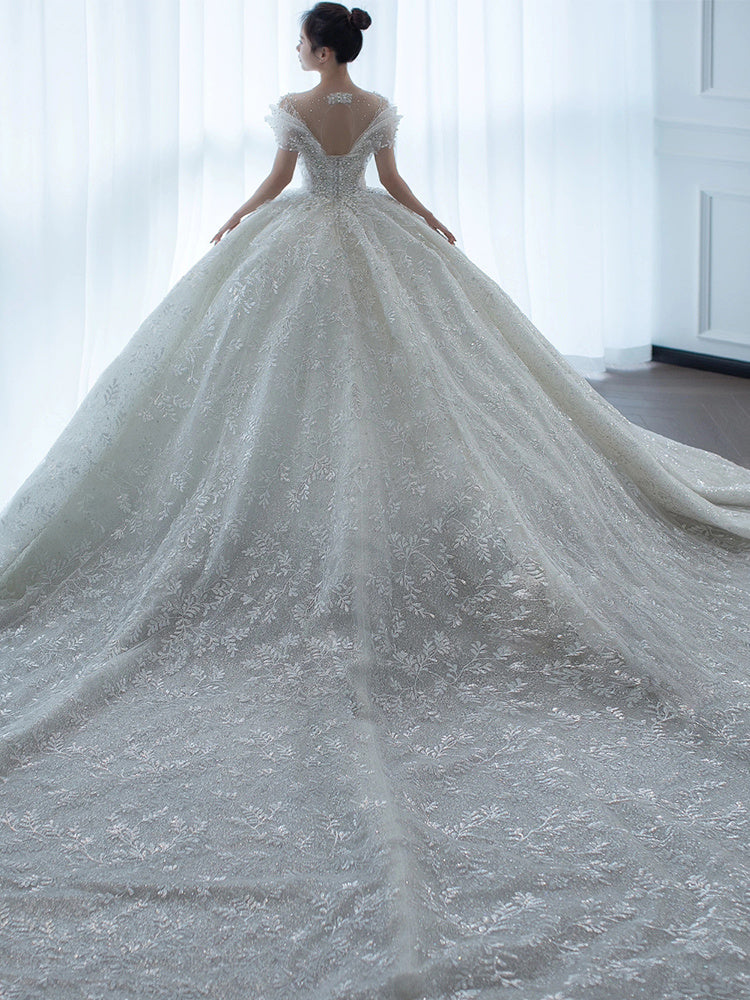 Off Shoulder French Main Wedding Dress - kinko