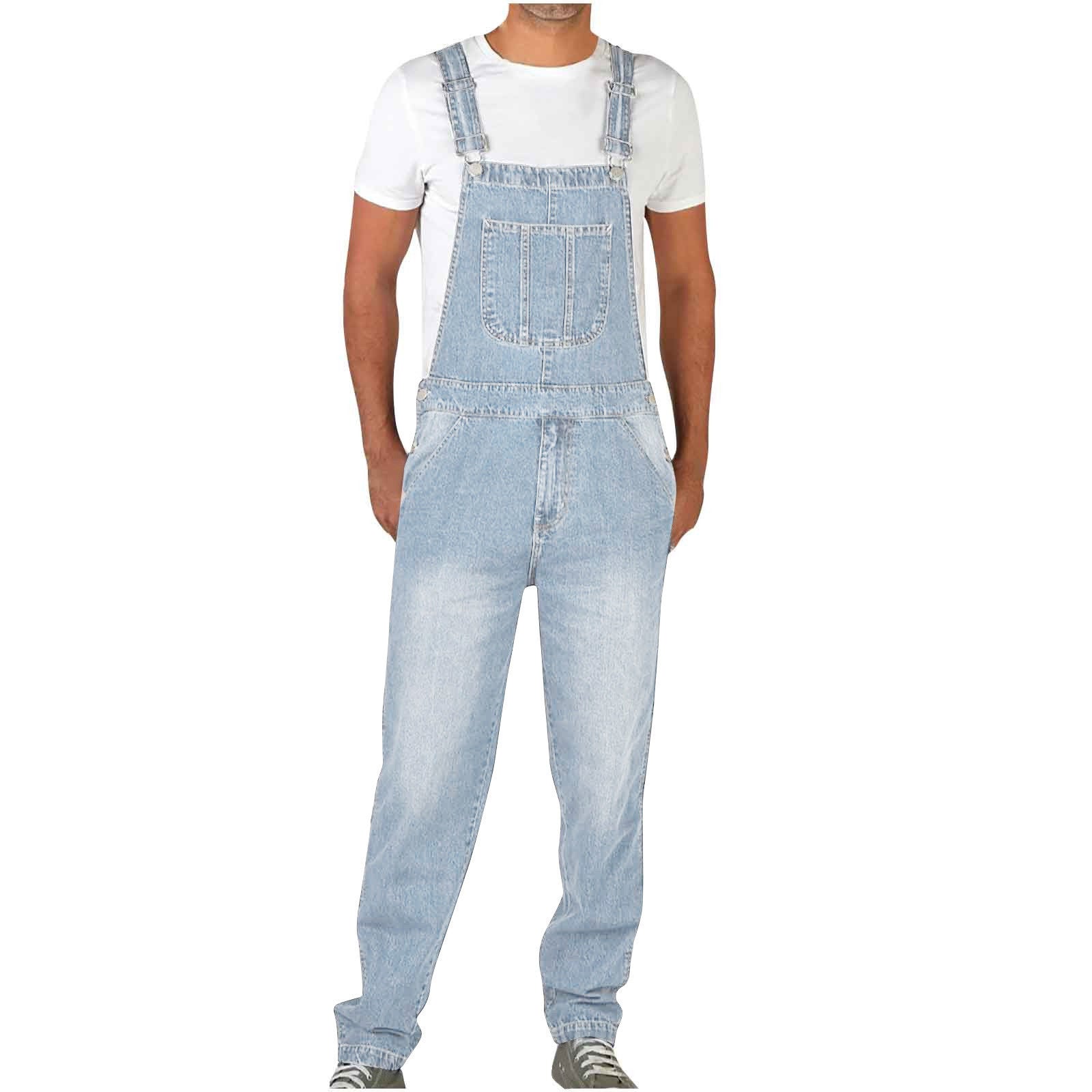 American-style Retro Design Denim Suspender Pants - kinko