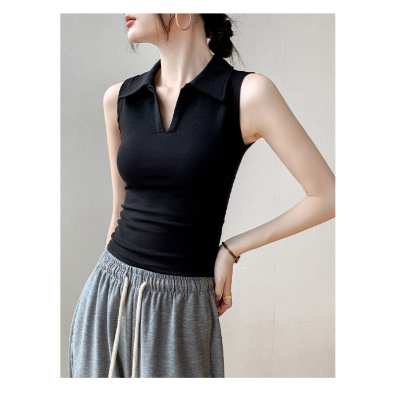 New Outdoor Slim Fit Slimming White Lapel Inner Wear Blouse - kinko