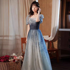 Gradient Blue Evening Elegant Socialite Ceremony Performance Banquet Dress - kinko