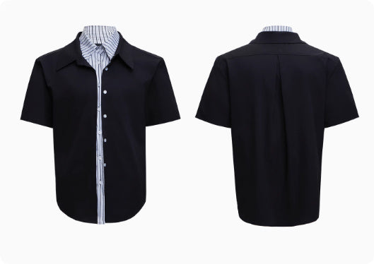 Male Niche Striped Contrasting Patchwork Shirt Top - kinko