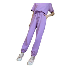 Korean Sweet Girl Sports Loose Slimming And Short T-shirt Ankle-length Pants Two-piece Set - kinko