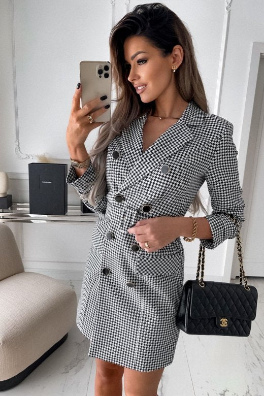 Fashion Printing Plaid Blazer Dress Women - kinko