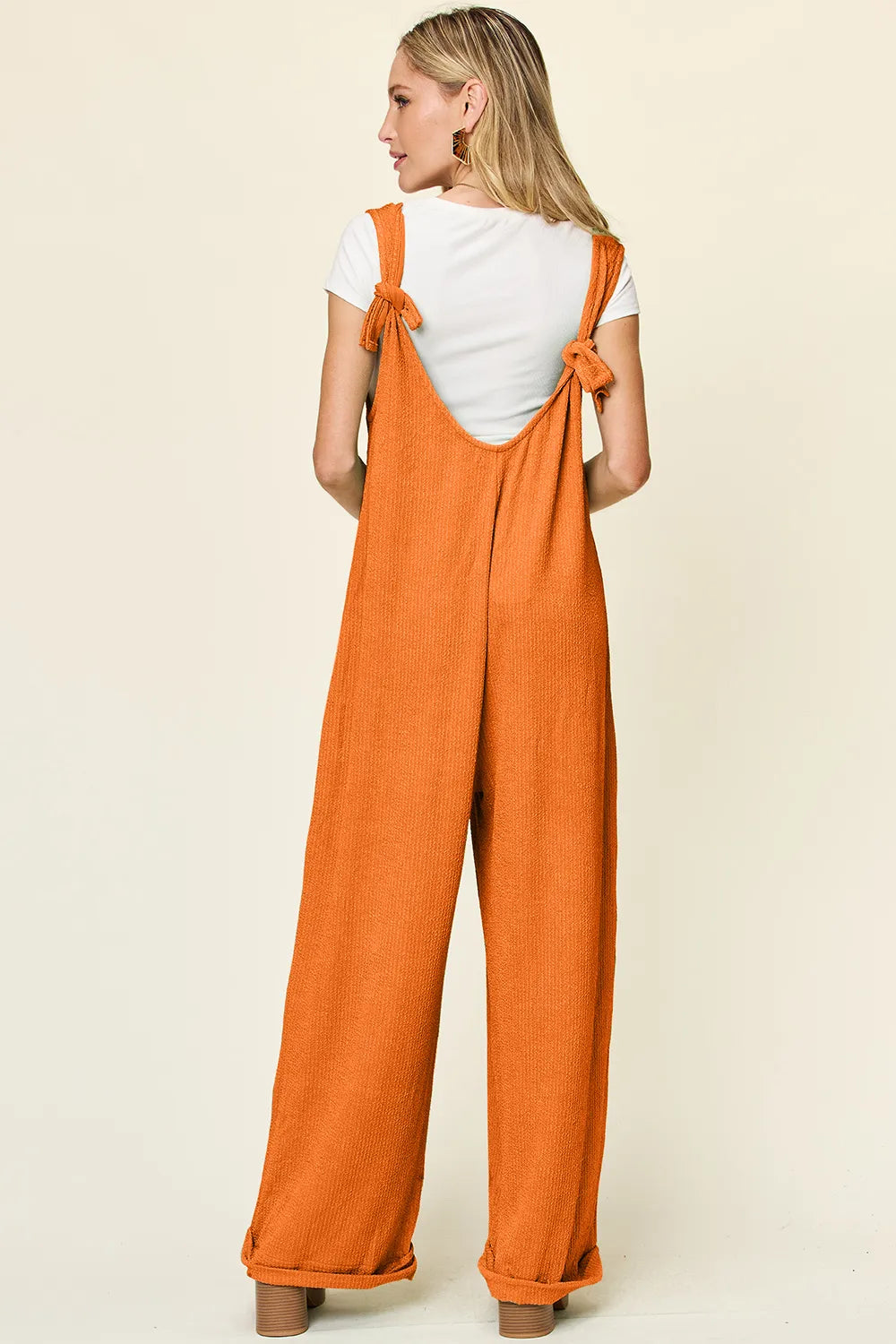 Double Take Full Size Texture Sleeveless Wide Leg Jumpsuit - kinko