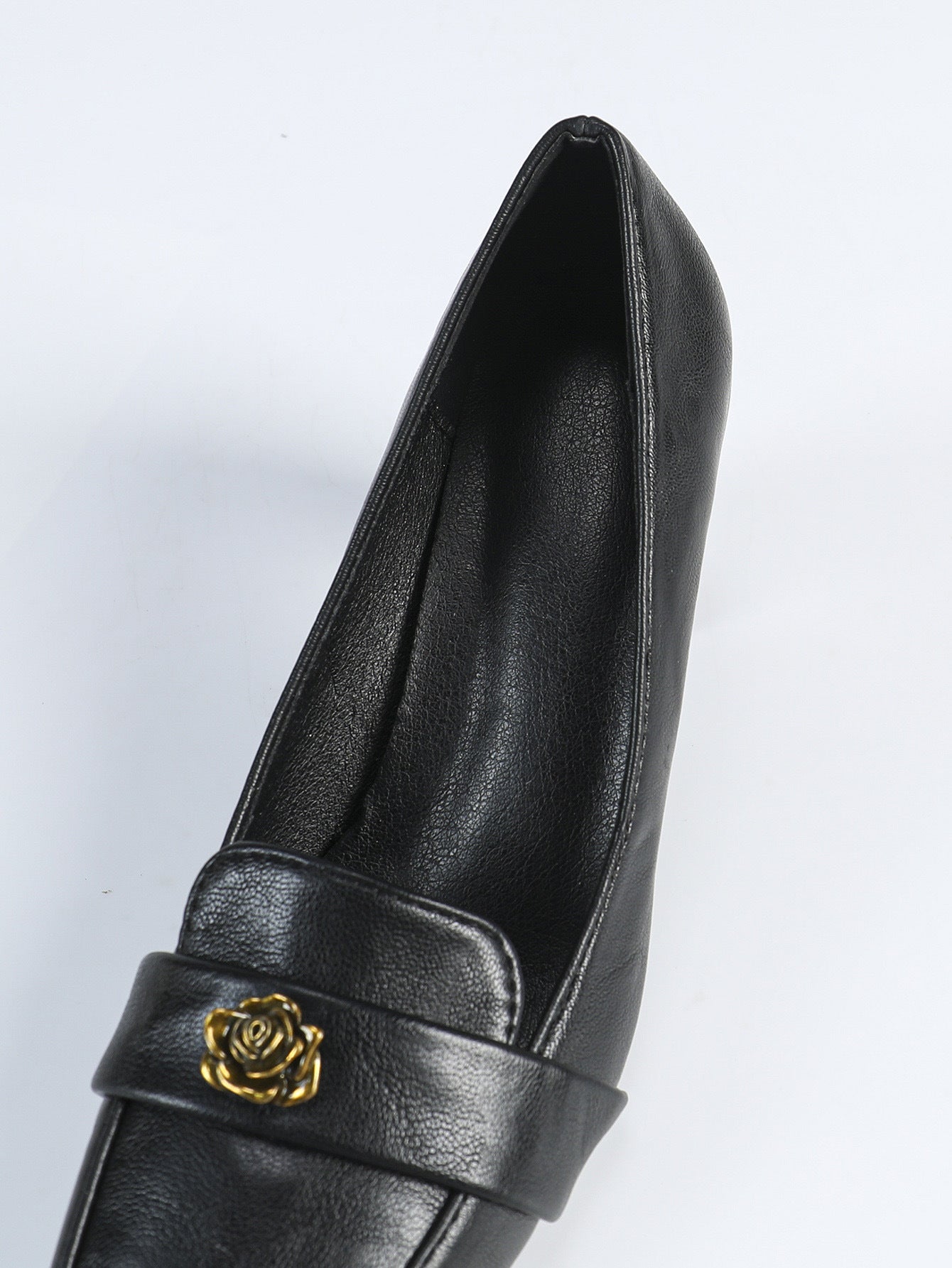 Retro Camellia Pointed Toe Loafers Women British Chunky Heel Slip on Leather Shoe All Matching Spring Work Shoes - kinko Global Holdings inc